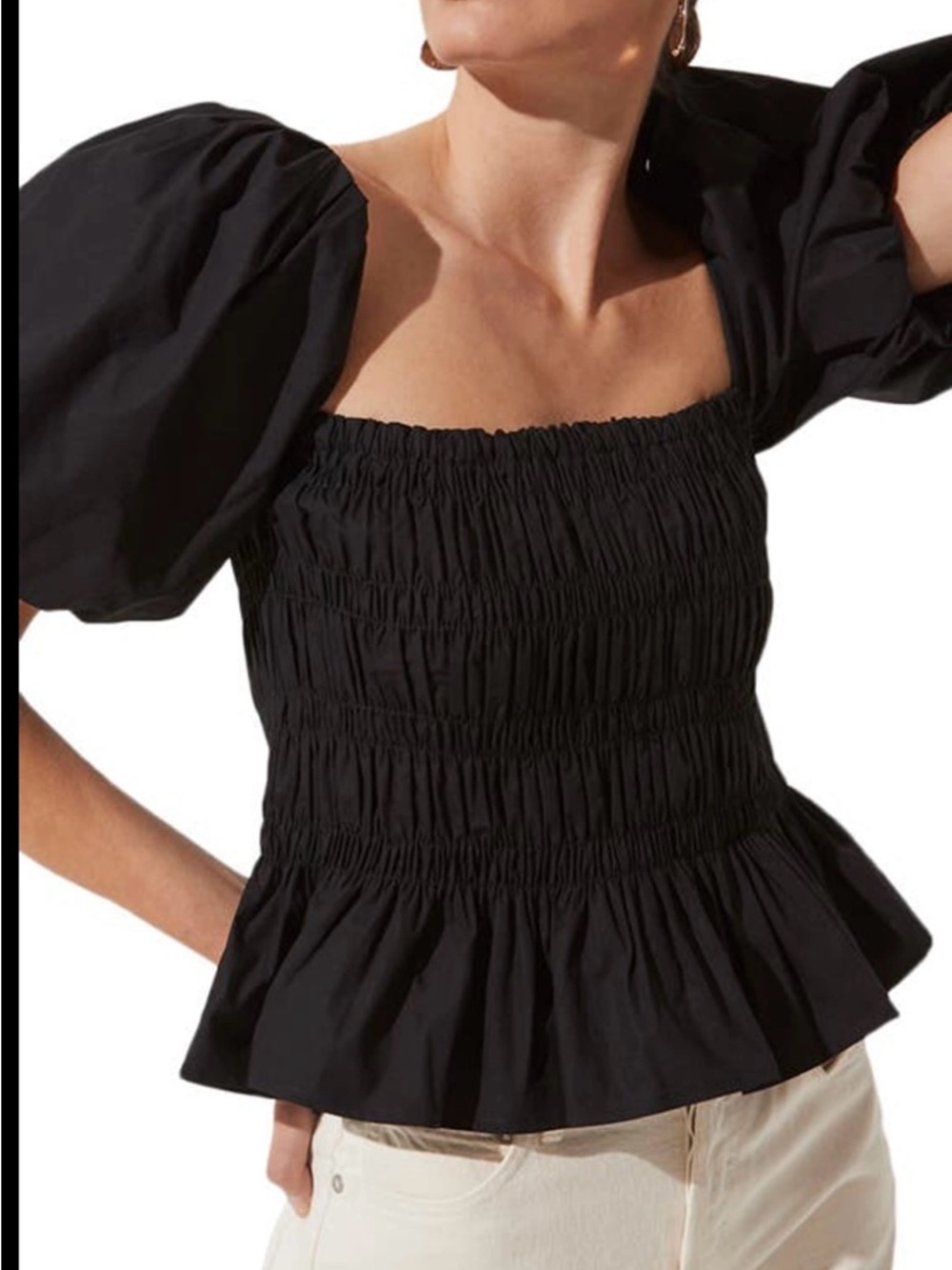 ASTR The Label Savina Puff-Sleeve Top in Black SZ M